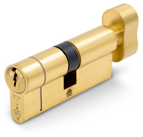 TSS Laiton haute sécurité TS007 1 cylindre européen à bouton tour, norme britannique, approuvé par les assurances, fourni avec 3 clés serrures de porte. Clé et tour en laiton (55 mm intérieur x 35 mm