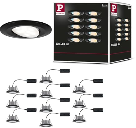 Paulmann 98198 LED Einbauleuchte Calla 10er-Set IP65 rund 90 mm 30° 10x5W 10x430lm 230V White Switch Schwarz matt