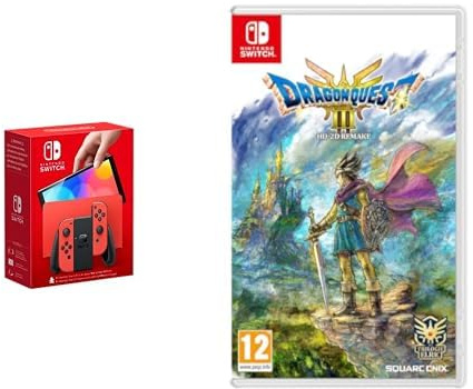Nintendo Console Switch - Modèle OLED Edition Mario (rouge) & Dragon Quest III HD-2D Remake