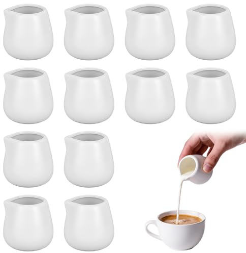 Foreverup Lot de 12 petits pots à lait, 50 ml, en céramique blanche, réutilisables, sans poignée, petit pot à sauce pour café, lait, sauces, maison, cuisine, bureau, café