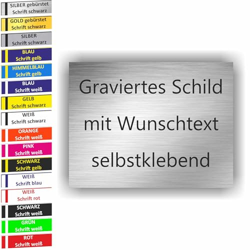 KIWISTAR UG - ab 1 Stück - Namensschild 80x40mm Briefkastenschild selbstklebend - silber schwarz - Klingelschild personalisiert - Briefkastenschild - Türschild - mit Gravur - UV und wetterfest