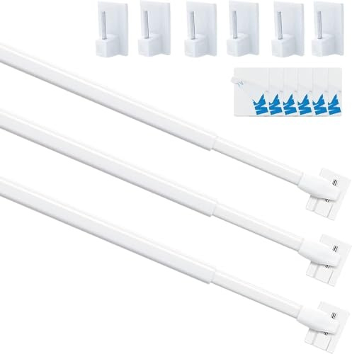 3 aste per tende da bistrò, allungabili, con gancio autoadesivo per finestre, cucina, progetti fai da te, 55-80 cm