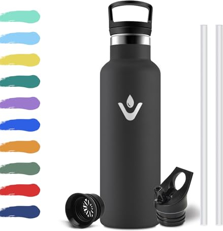 Botella Agua 500ml, Cantimplora Termica con Pajita, Aislamiento al Vacío de Doble Pared, sin BPA, a Prueba de Fugas, Cantimplora Gimnasio Ideal para Adultos, Escuela, Oficina, Viajes, Senderismo
