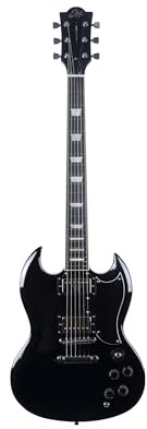 EKO GUITARS - Chitarra Elettrica DV-300, Corpo Pioppo, Manico Acero, Tastiera Laurel, 2 Humbucker, Ponte Tune‑O‑Matic, 22 Tasti, Stile SG, Colore Nero