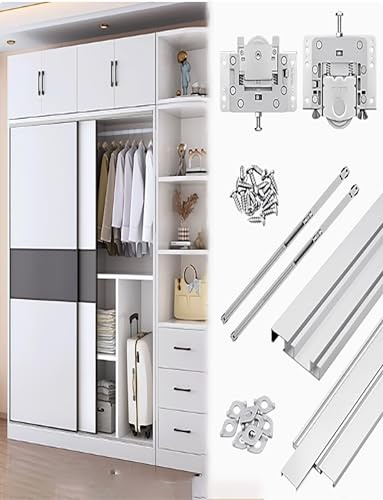 Heavy Duty Sliding Closet Door Track Kit with Double-Damping Soft-Close Function for Wardrobe & Cabinet Doors