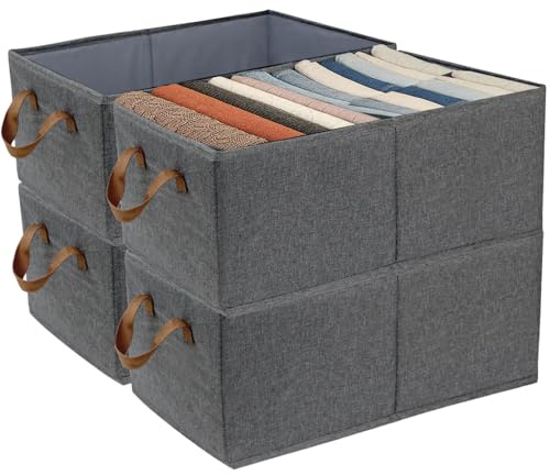 SYEXDZON Storage Baskets, Collapsible Storage Box, Set of 4 Fabric Wardrobe Storage Organisers with Handles, for Shelves Toys and Clothes, 47*28*20cm