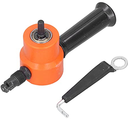 Double Head Nibbler 360 Degree Adjustable Versatile Drill Attachment Metal Cutter Double Head Saw Cutter for Cutting Thin Metal Plates Iron Stainless Steel Fiberboard ABS Orange
