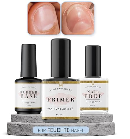 Nail Prep HAFTUNGS-Set für FEUCHTE Nägel für wenige Liftings mit Primer, Dehydrator & Perfect Flex für Kunstnägel, Lynis-Nailshop.de