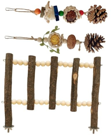 Toyvian 3 Stück Vogelspielzeug Teiliges Holz Kletterleiter Hängespielzeug zum Kauen für Sittiche Nymphensittiche Papageien zur Beschäftigung und Aktivitätsförderung