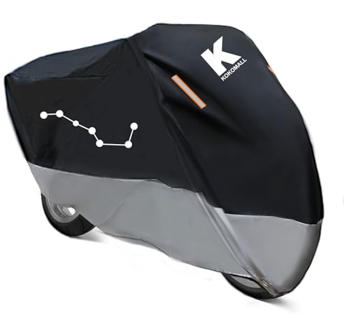 KOKOMALL Funda para Moto Impermeable, Cubierta Moto Exterior Interior 210D Poliéster Protección UV,Correa a Prueba de Viento y Tira Reflectante Compatible Cubre Scooter/Motocicleta 3XL(265x105x125cm)