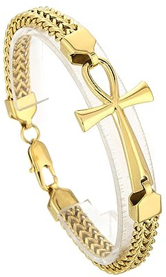 RZRPYFMM Bracciale A Catena Intrecciata Con Croce A Doppia Fila, Bracciale Patchwork Vintage Personalizzato,D'oro,22cm