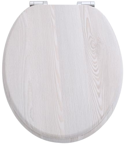 SANFINO® Premium WC Sitz mit Absenkautomatik – hochwertige Toilettendeckel aus Holz, viele bunte Motive, hoher Sitzkomfort, einfache Montage inklusive Montageanleitung – Light Wood