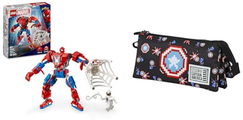 LEGO Marvel Spider-Man vs Venom Brutal Car – Set with 3 Minifigures, Marvel Captain America Triple ECO Pencil Case 23×11 cm