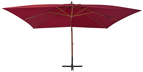Solivagant Parasol de Jardin en Porte-à-Faux et mât en Bois Rouge Bordeaux,(25.75 KG)