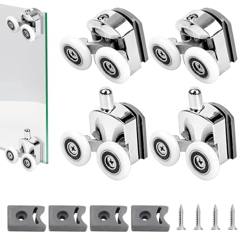 4 PCS 23mm Shower Door Rollers Replacement,Sliding Glass Door Wheels for Curved Shower Enclosures, with Screws and Anti-Collision Block,Bathroom Roller Runners for Curved Doors(2 Top 2 Bottom Rollers)