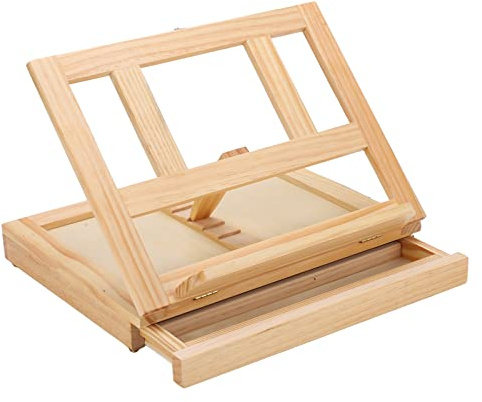 RASTKY Chevalet de Table en Bois Pliable, Léger et Robuste, avec Tiroir, pour Afficher des Peintures, Photos Encadrées, Bois de Pin