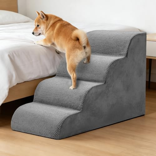KMFurnila 4-Step Dog Stairs for Large Dogs and Cats, 20in H Dog Steps for Couch, Sofa, Chair, Non-Slip Sturdy Pet Steps, Pet Ramp for High Bed Indoor