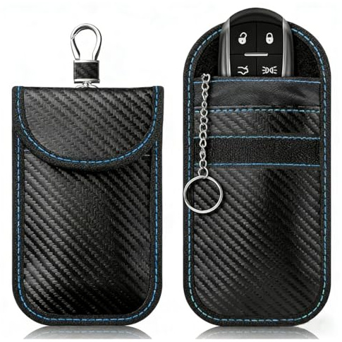 Farada Bag, 2 PCS Bolsa Farada para Llaves de Coche, Funda Farada, Bloqueo de Blindaje Señal de Seguridad Anti RFID/WiFi/gsm/LTE/NFC Protección Antirrobo,Bolsa de Blindaje de Señal, Fibra Carbono