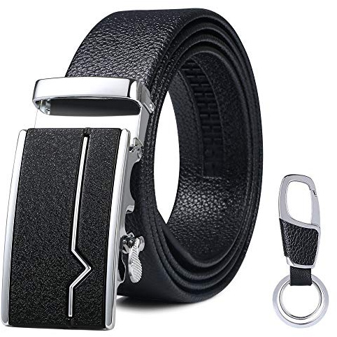Flintronic Herrläderbälte, Automatisk Spänne Läder Spärrbälte 3,5 cm * 125 cm (Nyckelring & Presentförpackning Ingår)