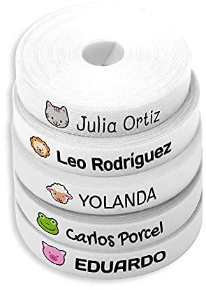 Personalisierte Textiletiketten mit Namen und Symbol. 100 Stück. Waschbeständig, zum Aufbügeln, für Kleidung, Schule, Kindergarten, Pflege und Krankenhaus