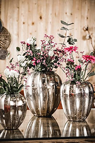 MichaelNoll Vase Blumenvase Gefäß Pokalvase Dekovase Aluminium, Silber Deko Modern, Wohnzimmer, Küche, 28 cm