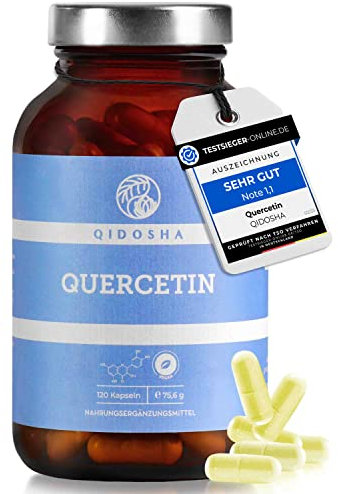 QIDOSHA® Quercetin Kapseln hochdosiert, TESTSIEGER 02/23*, 120 Stk/Glas, 500mg reines Quercetin je Kapsel, Quercetin-Menge durch externes Labor testiert, deutsche Fertigung