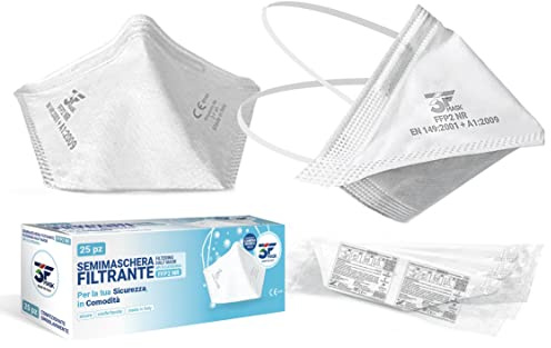 3fmask Lot de 25 masques certifiés, 100% fabriqués en Europe (Italie), emballés individuellement, forme de canard - UNI EN 149:2001+A1:2009