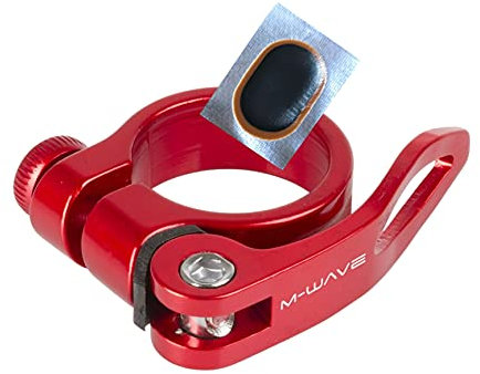 M-Wave ALU Clampy QR Sitzrohrklemme Sattelklemme Schnellspanner rot 34,9 mm inkl. Schlauchflicken