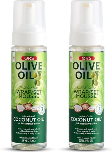 ORS Olive Oil Wrap/Set Mousse with Coconut Oil – Fast-Drying Styling Foam for Natural, Relaxed & Textured Hair – Ideal for Wraps, Moulding & Roller Sets – 207ml (Pack of 2)
