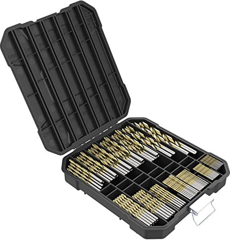 100 x TopsTools TT100TW 1mm â€“ 10mm Mix-GröÃŸe Titanbeschichtete HSS-Spiralbohrer-Bits Aufbewahrungsbox-Set für Holz Kunststoff Kupfer Messing kompatibel mit Bosch Dewalt Makita und vielen anderen