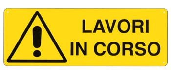 NEW CARTELLO SEGNALETICO UNI - lavori in corso - Adesivo Extra Resistente, Pannello in Forex, Pannello In Alluminio (PANNELLO IN FOREX 60X25 CM)