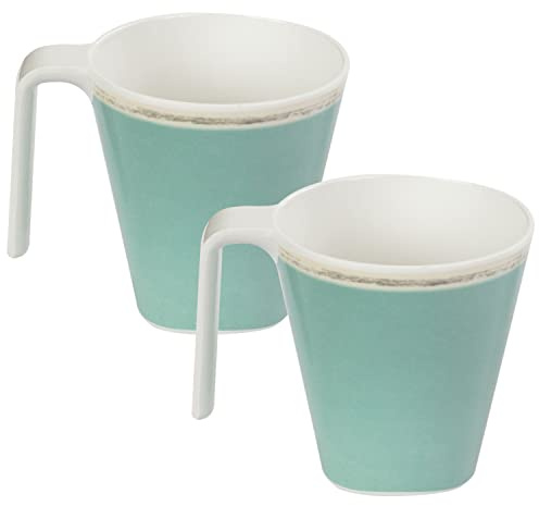 Lot de 2 tasses en mélamine - Blanc turquoise - 350 ml - Vaisselle de camping - Pour le camping - Pour l'extérieur