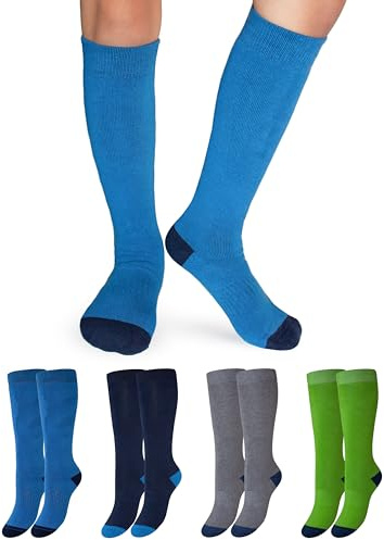 OCERA 4 Paar Kinder Thermo Kniestrümpfe für Kinder im Farbmix - Blau/Jeans/Marine 35/38