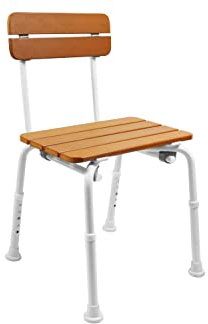 KMINA Sgabello Doccia Anziani (Regolabile, Antiscivolo), Sedia per Doccia Disabili, Sedile Effetto Legno, per Vasca da Bagno o Box Doccia