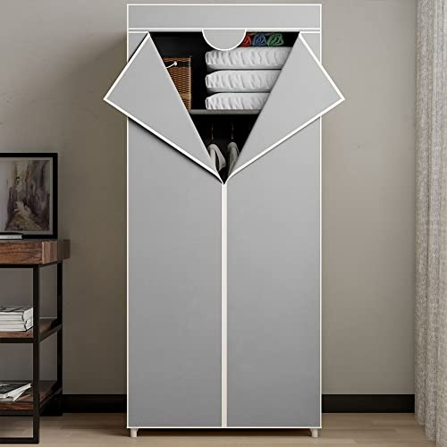 BAKAJI Armario con estructura tubular de metal, mueble de ahorro de espacio con revestimiento de tela TNT, cremallera de cierre y barra para colgar ropa de camping, tamaño 70 x 46 x 160 cm (gris)