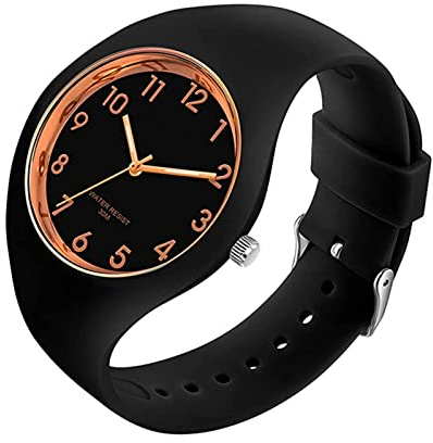 Forrader Uhr mit Silikonband für Damen und Mädchen, großes Zifferblatt, wasserdicht, sportlich, modisch, lässig, einfach, Quarz-Analog-Uhren