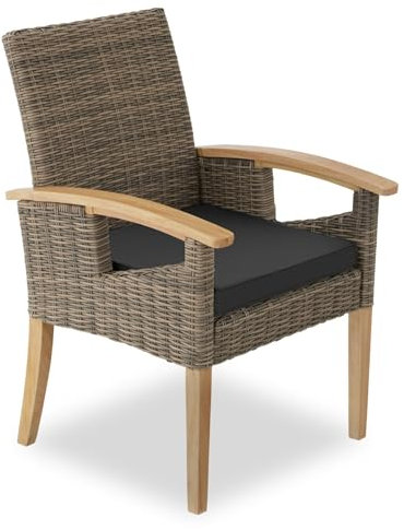 tectake® Rattan Geflecht Stuhl mit Armlehne, Möbel wetterfest für Garten, Terrasse und Balkon, Outdoor Esszimmerstuhl, Sessel, Balkonmöbel, Gartenmöbel, Gartenstühle - Natur