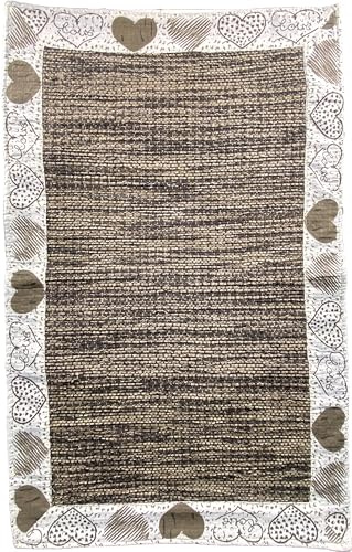 HOME ZEN HOUSEHOLD LINEN Tapis 100 % coton art. LOVE shabby chic avec imprimé cœurs (50 x 110 cm, marron)