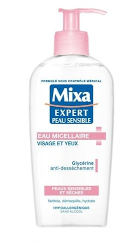 Mixa - Eau micellaire anti-déssechement - Formule douceur pour visage - Flacon de 200 ml, Nettoyant et démaquillant pour peau sèche et sensible, Testé sous contrôle dermatologique. - Le Lot De 3
