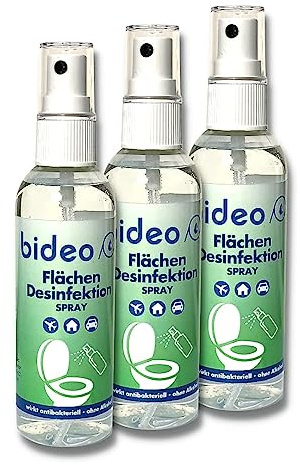 bideo® Desinfektionsspray alkoholfrei 100ml - Reinigungsmittel für die schnelle Desinfektion von allen wasserbeständigen Oberflächen, Flächendesinfektionsmittel, Oberflächenreiniger (3, 100ml)