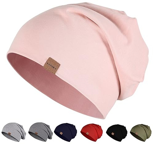 YANIKY mössa män kvinnor, slouch beanie mössa bomull, tunn lätt mössa, mjuk kemomössa, vindtät jersey lång beanie för alla årstider, ROSA, En Storlek