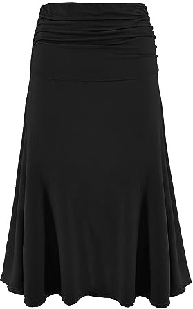 Laphilo Jupe Femme Unie en Viscose Décontractée avec Taille Élastique Jupe Évasée Midi au Genou Confortable et Légère cod.9521, Noir , L