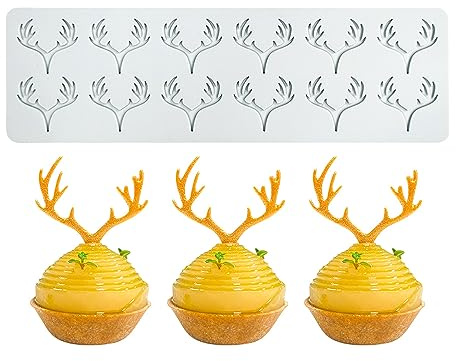 Almohadilla de encaje de silicona, molde de impresión artesanal de azúcar, decoración culinaria molecular de pastel comestible, 12 agujeros Cuerno de ciervo