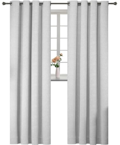 YSTELLAA Efecto Lino Cortinas 100% Opacas 2 Piezas, 280x140cm, Gris Blanca | Cortina Termica Aislante Frio Y Calor, Efecto Lino, Insonorizantes, con Trabillas Ojales, adecuadas para Salon y Dormitorio