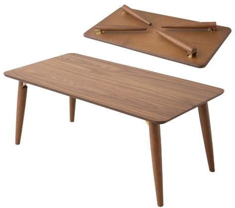 EMOOR Mesa de Centro Plegable de Madera Rectangular-Grande (105 x 52 cm) Nogal, Mesa de Suelo Bajo Espacio Pequeño Tatami Japonés Minimalista