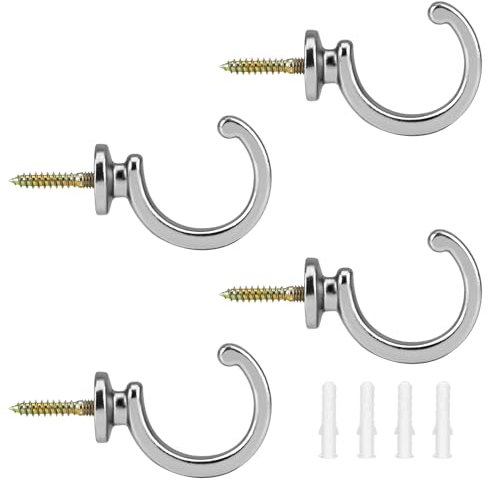 Mozeat Lens 4 Stück Vorhang Halterung Wand G-förmige Vorhang Haken Gardinenhalter Raffhaken Dekorativer Metall Vorhang Raffhalter für Zuhause Schlafzimmer Büro (Silber)