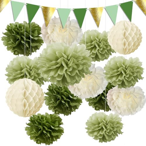 Syoulin Fiori di Carta Giganti [15Pezzi] - Decorazioni per Matrimonio, Battesimo, Compleanno, Giardino - Pon Pon in Carta Velina Floreale per Feste