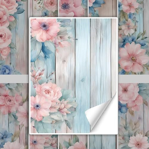 GRAZDesign Fliesenaufkleber Bad & Küche Pink & Blau Shabby Chic Floral Holz Klebefliesen selbstklebend - 20x25cm / 10 Stück