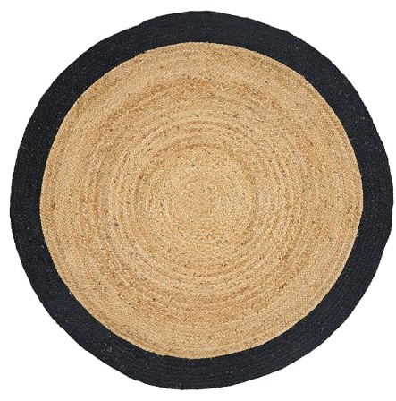 Casa Moro Jute Teppich Tamani Schwarz Natur Ø 150 cm rund beige braun Teppich-Läufer im Boho-Chic aus 100% Jute handgeflochten Natur-Teppich für einfach schöner Wohnen MA030