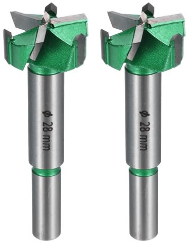 sourcing map 2pcs Forstner Drill Bits 1-3/32 (28mm) Carbide Upgraded 3 Flutes Wood Hinge Drill Bits Opener Cutter for Hole Drilling Woodworking, Green